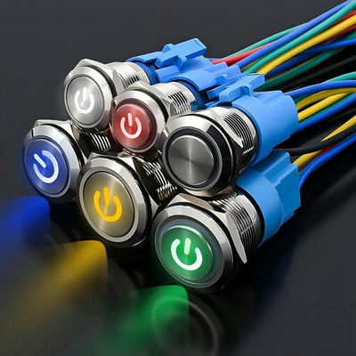 19mm Μεταλλικός δακτυλιοειδής διακόπτης κουμπιού 3v 12V 24V 110V 220V φωτισμός λαμπτήρα LED αδιάβροχο στιγμιαίο διακόπτη κλεισίματος Ri