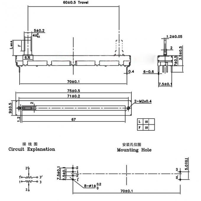 75 mm μικρέας fader B10K διπλό στερεοειδές κυψελόμετρο B103 1